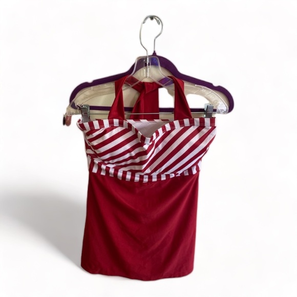 Red Tankini Tie Back Top w Candy Striped Top- M (NWOT) - Picture 2 of 3